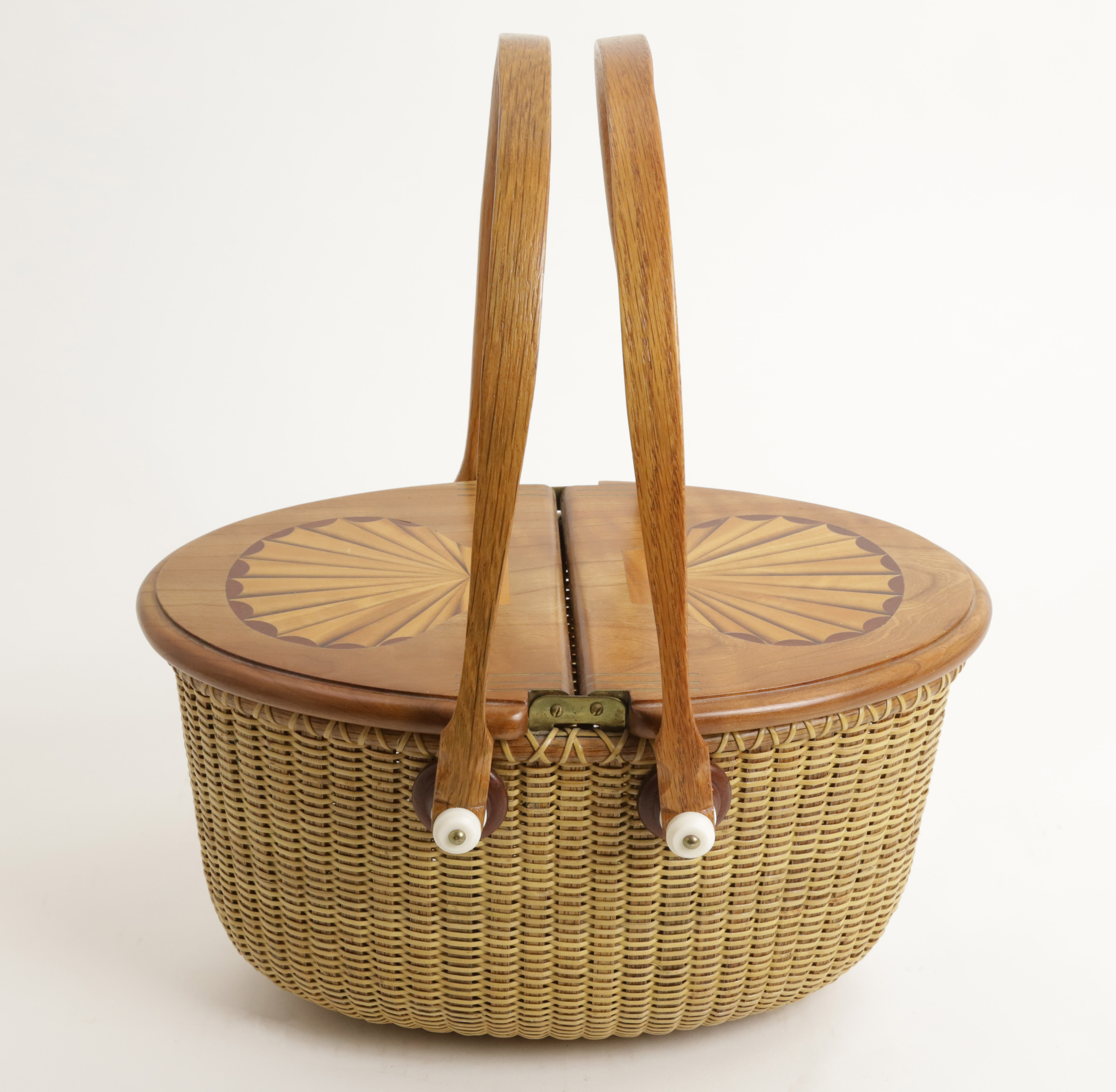 Harry Hilbert Oval Double Lidded Swing Handle Basket Harry Hilbert