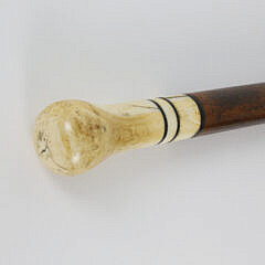 Large Antique Whale Ivory Knob Walking Stick, mid 19th Century