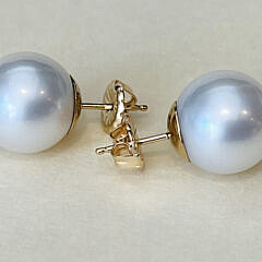 Fine Pair 12.8mm White South Sea Pearl Earrings, 14k Gold