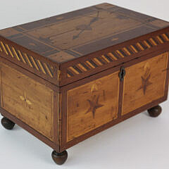 American Whaleman Made Multi-Wood Inlaid Folk Art Lift Top Jewelry Box, 19th Century