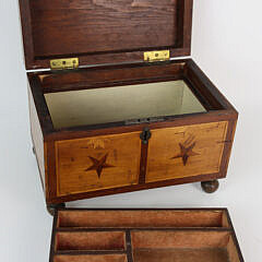 American Whaleman Made Multi-Wood Inlaid Folk Art Lift Top Jewelry Box, 19th Century