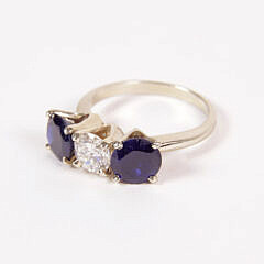 Vintage Twin Sapphire and Brilliant Cut Diamond Ring, 14k Gold