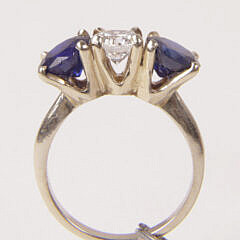 Vintage Twin Sapphire and Brilliant Cut Diamond Ring, 14k Gold