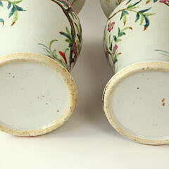 Pair of Antique Chinese Famille Rose Bats and Peaches Porcelain Vases, 19th Century