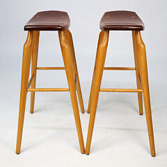 Pair of Signed Stephen Swift Cherry and Ash Bar Stools, circa 1999