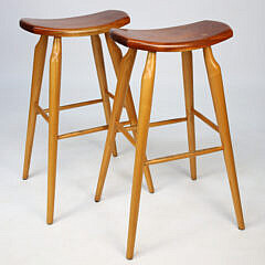 Pair of Signed Stephen Swift Cherry and Ash Bar Stools, circa 1999