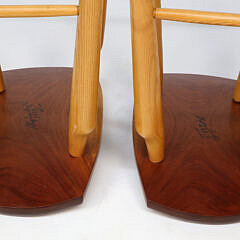 Pair of Signed Stephen Swift Cherry and Ash Bar Stools, circa 1999