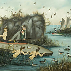 Ralph Eugene Cahoon Jr. Oil on Masonite “Mermaids and the Duck Hunters”