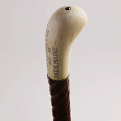 Captain Frank W. Wells Scrimshaw Inscribed Walking Stick, 19th Century