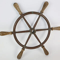 Antique American Bronze and Teak Nautical Yacht Wheel, circa 1920