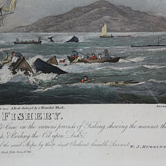 Antique Hand Colored Engraving “South Sea Whale Fishery, A Boat Destroyed by a Wounded Whale”