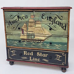 Antique English Pine Nautical Ship Decorated Chest of Drawers, 19th Century