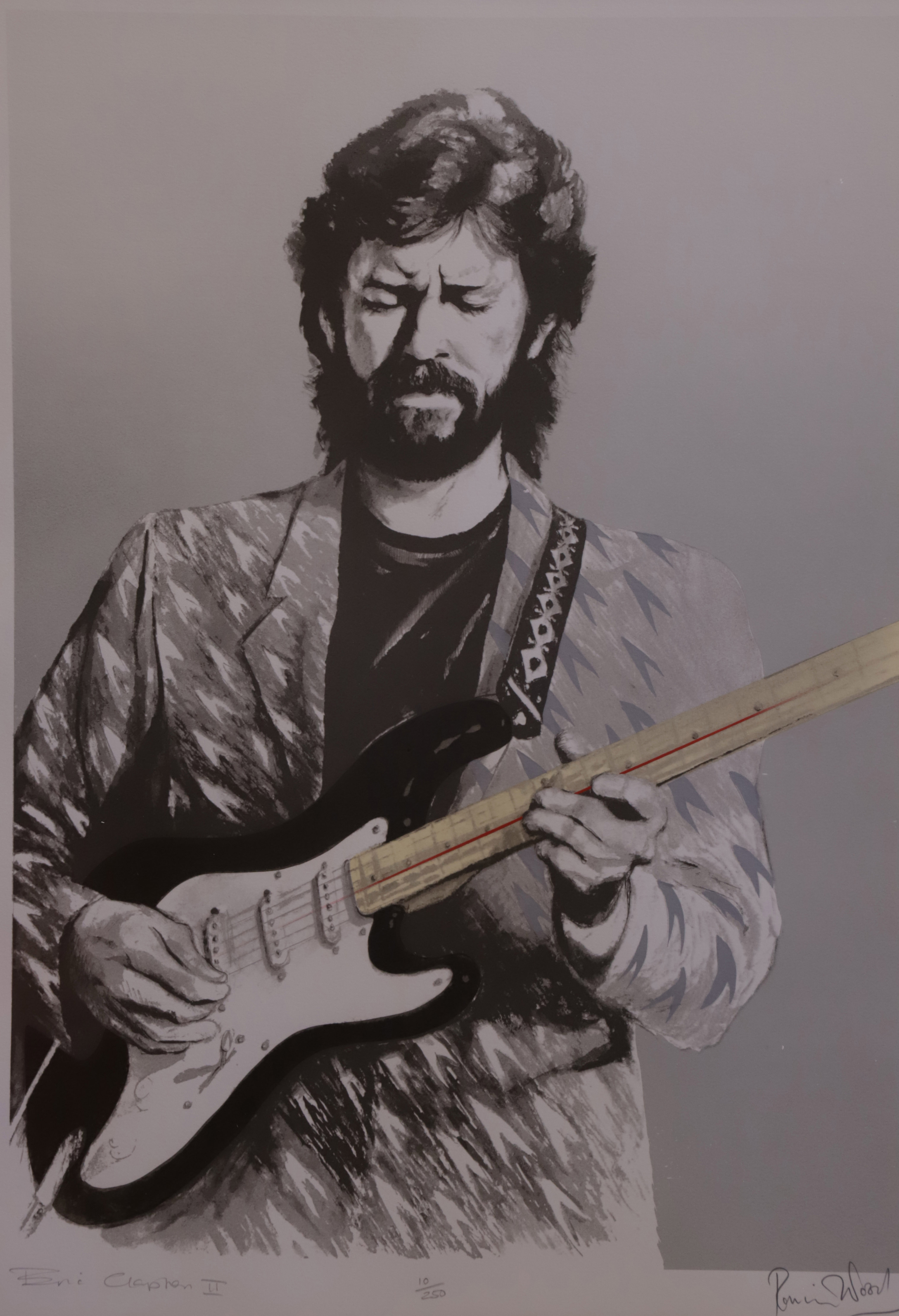 Ronnie Wood Lithograph Portrait of Eric Clapton Created by Ronnie