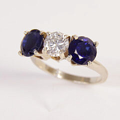 Vintage Twin Sapphire and Brilliant Cut Diamond Ring, 14k Gold