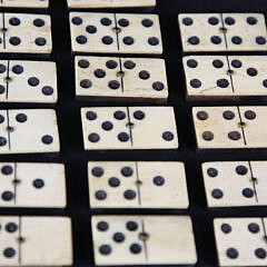 Boxed Set of Bone and Ebony Dominoes, 19th Century