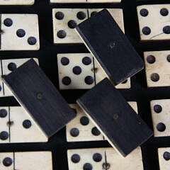 Boxed Set of Bone and Ebony Dominoes, 19th Century