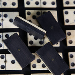 Boxed Set of Bone and Ebony Dominoes, 19th Century