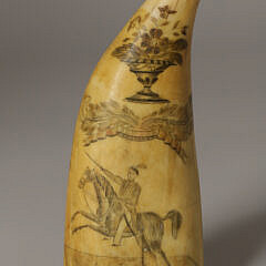 American Scrimshaw and Polychrome Antique Sperm Whale Tooth, circa 1850