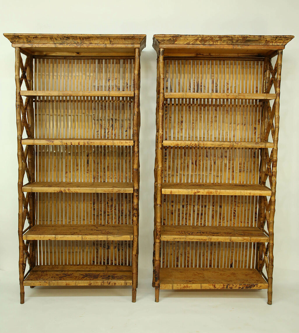 Pair of Contemporary Bamboo Bookcases Pair of Contemporary