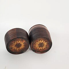 Antique Sailor Made Star Inlaid Barrel Shaped Puzzle Box