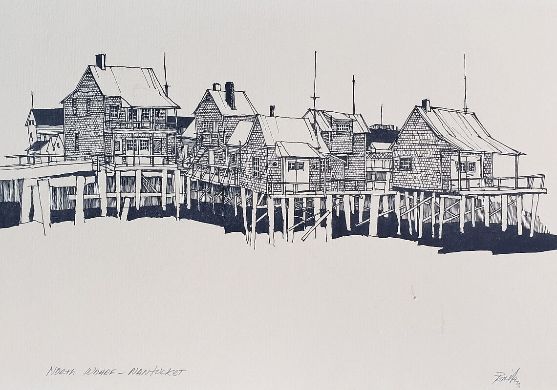 Roy Bailey Nantucket Signed Roy Bailey Pencil Signed "Old North Wharf" Nantucket Etching