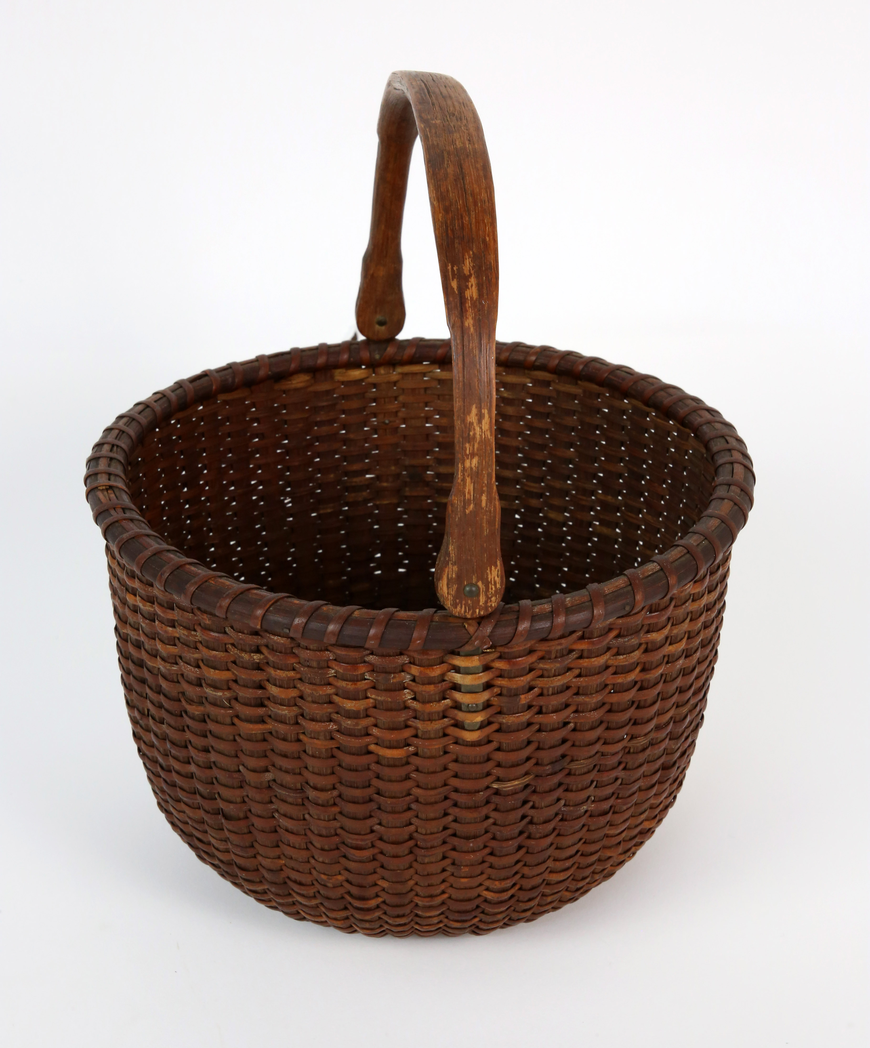 Antique Round Open Swing Handle Nantucket Basket circa 1910 Antique