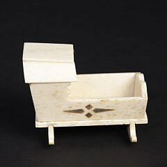 Carved Bone and Mother of Pearl Inlaid Miniature Cradle