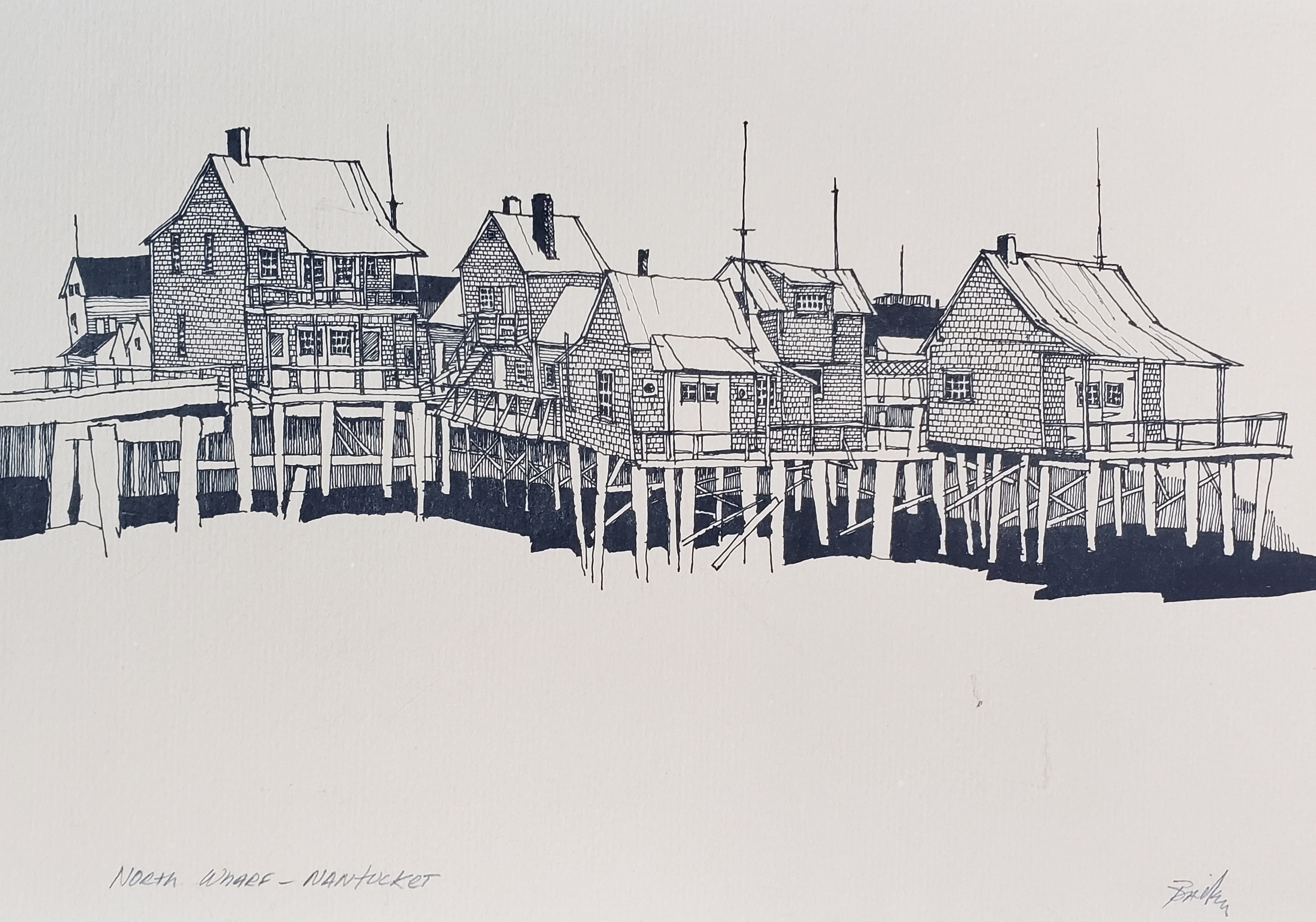 Roy Bailey Nantucket Signed Roy Bailey Pencil Signed "Old North Wharf