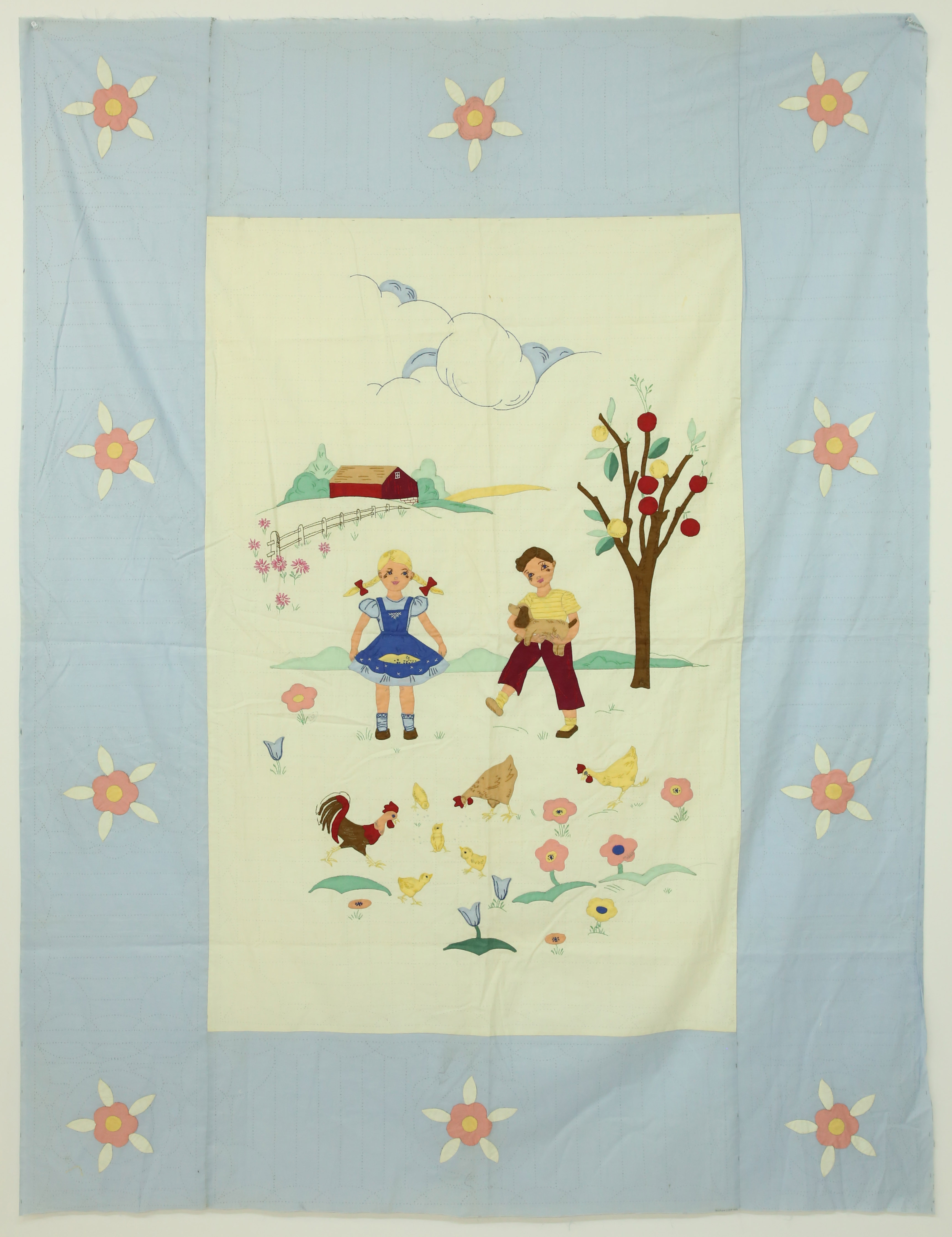 Youth's Barnyard Theme Applique Quilt Top circa 1930s Youth's