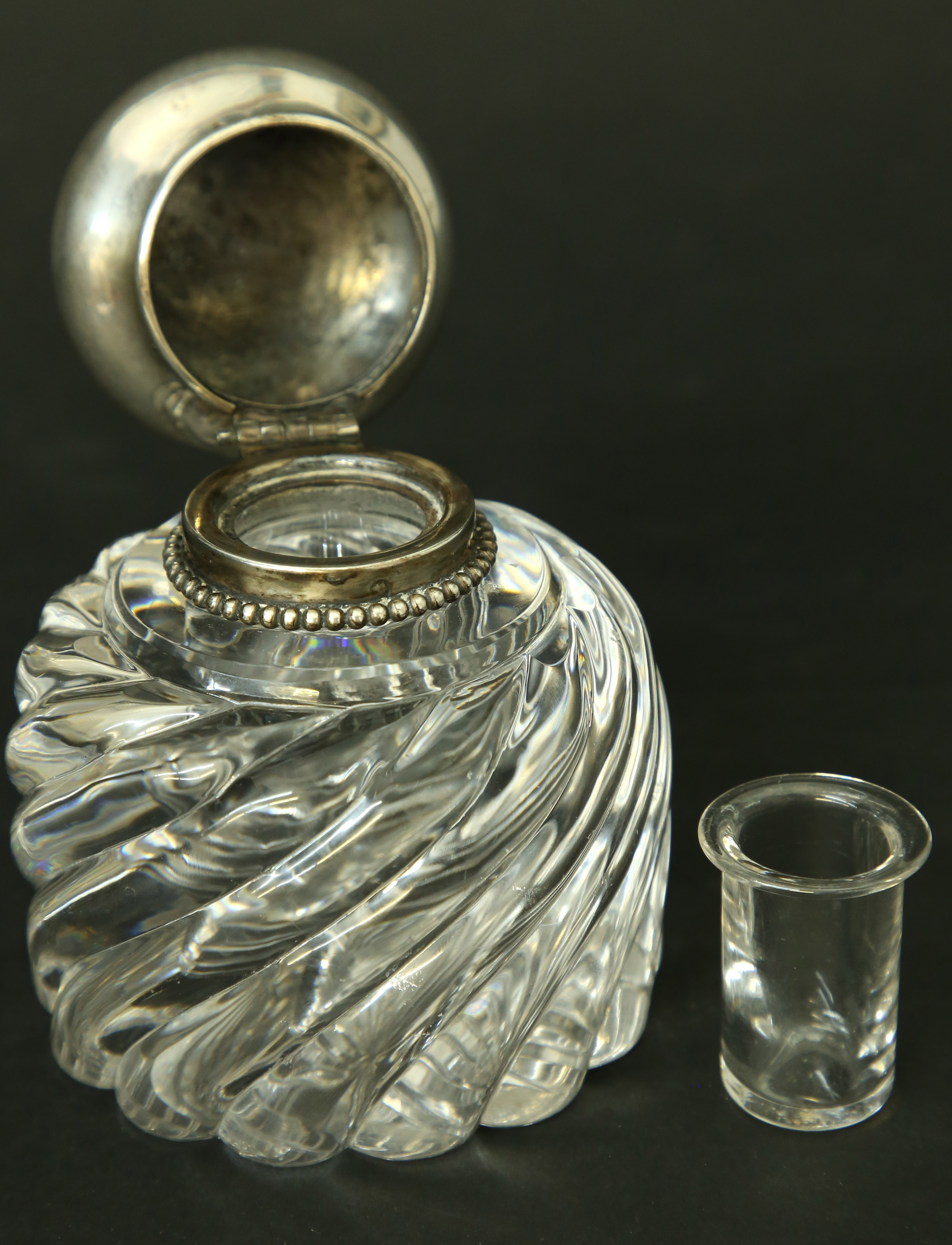 Baccarat Crystal and Sterling Silver Inkwell Baccarat Crystal and