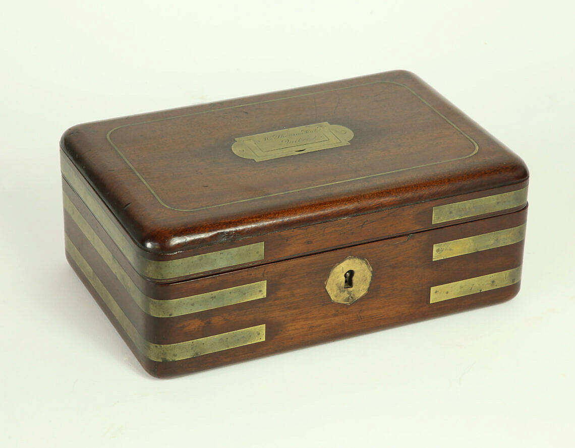Mahogany and Brass Strapped Lock Box 19th Century Mahogany and Brass