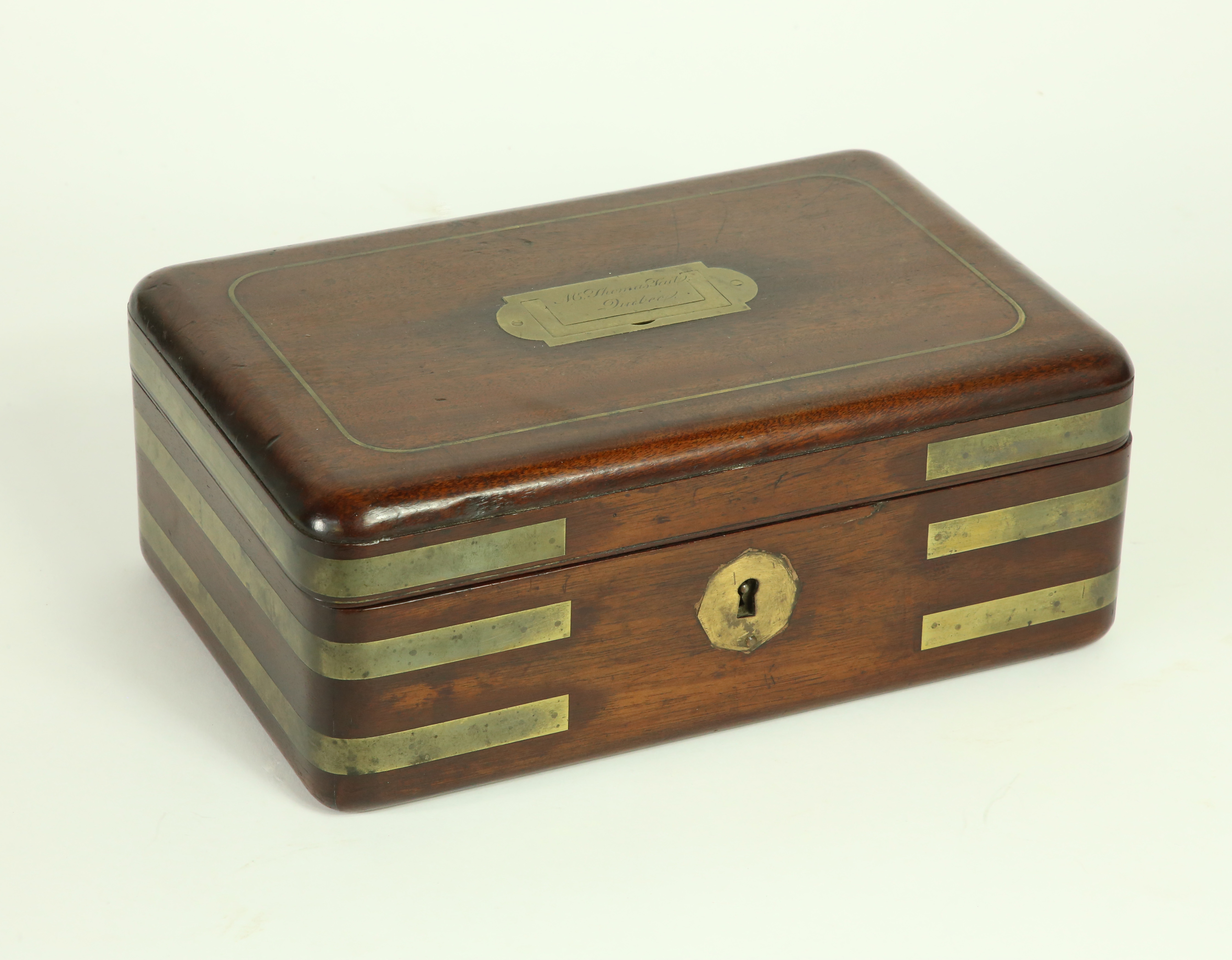 Mahogany and Brass Strapped Lock Box 19th Century Mahogany and Brass