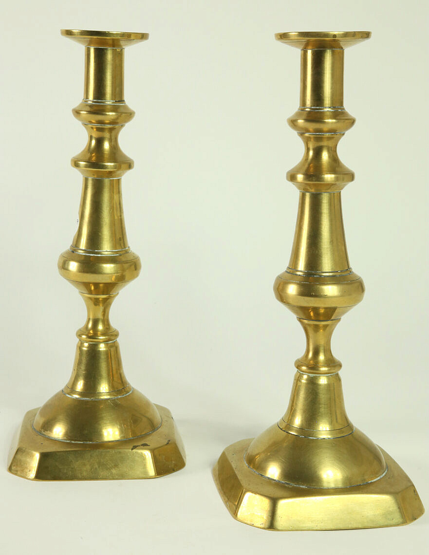 Pair of American Brass Pushup Tall Candlesticks 19th Century Pair of