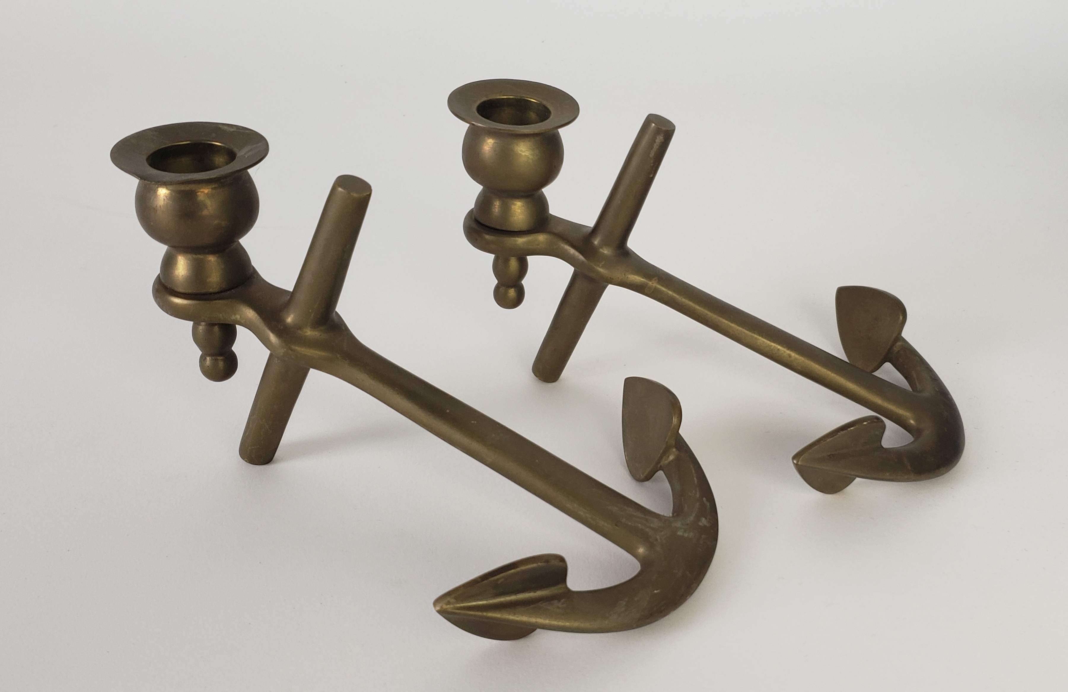 Vintage Brass Anchor Candlesticks Pair of Vintage Brass Figural