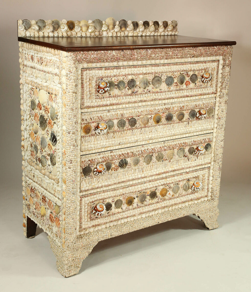 Seashell Encrusted Chest of Drawers 19th Century Seashell Encrusted