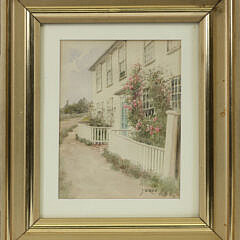 Jane Brewster Reid Watercolor on Paper “Nantucket Rose Covered House”