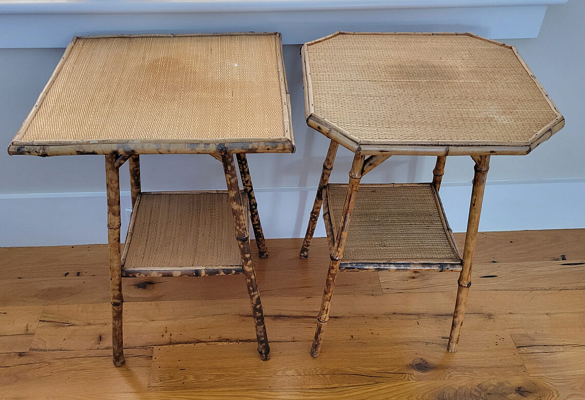 Two Vintage Bamboo Side Tables Two Vintage Bamboo Side Tables