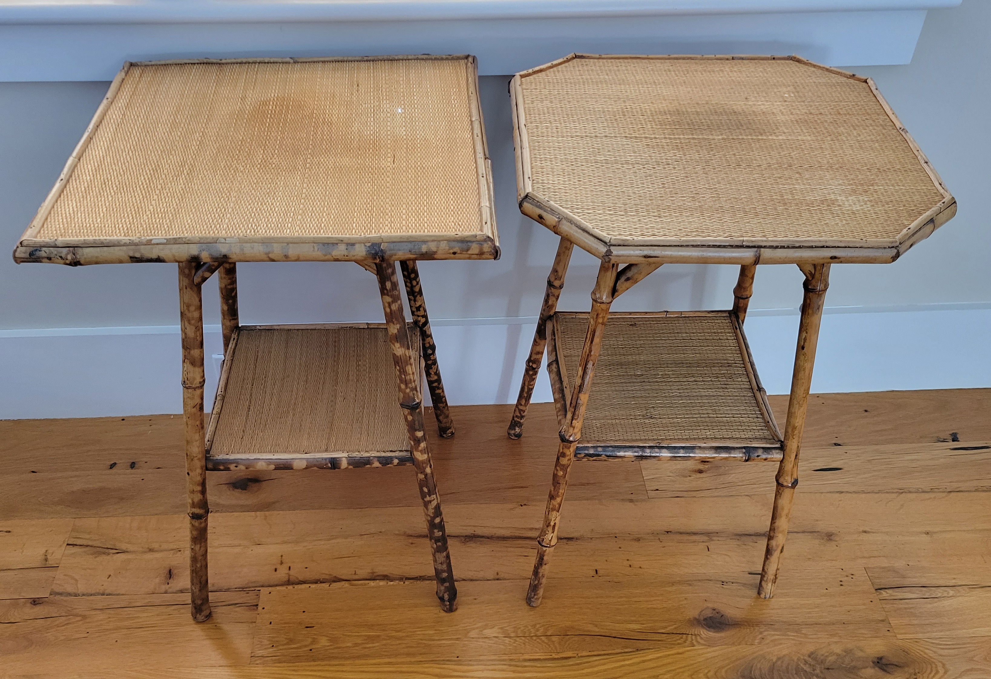 Two Vintage Bamboo Side Tables Two Vintage Bamboo Side Tables