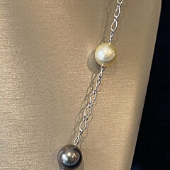 11mm – 13mm White South Sea and Grey Tahitian Pearl Lariat Necklace