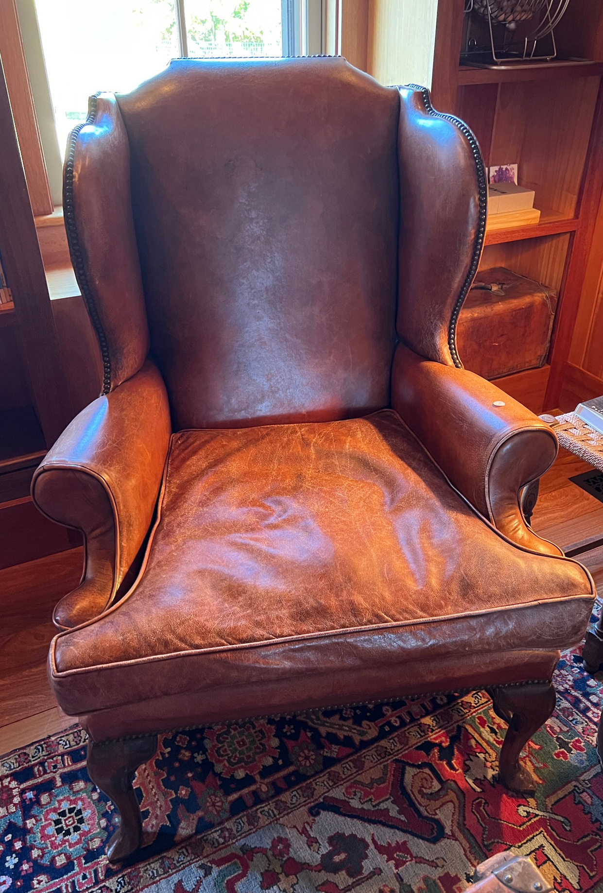 Queen Anne Style Leather Wing Chair Queen Anne Style Leather Wing