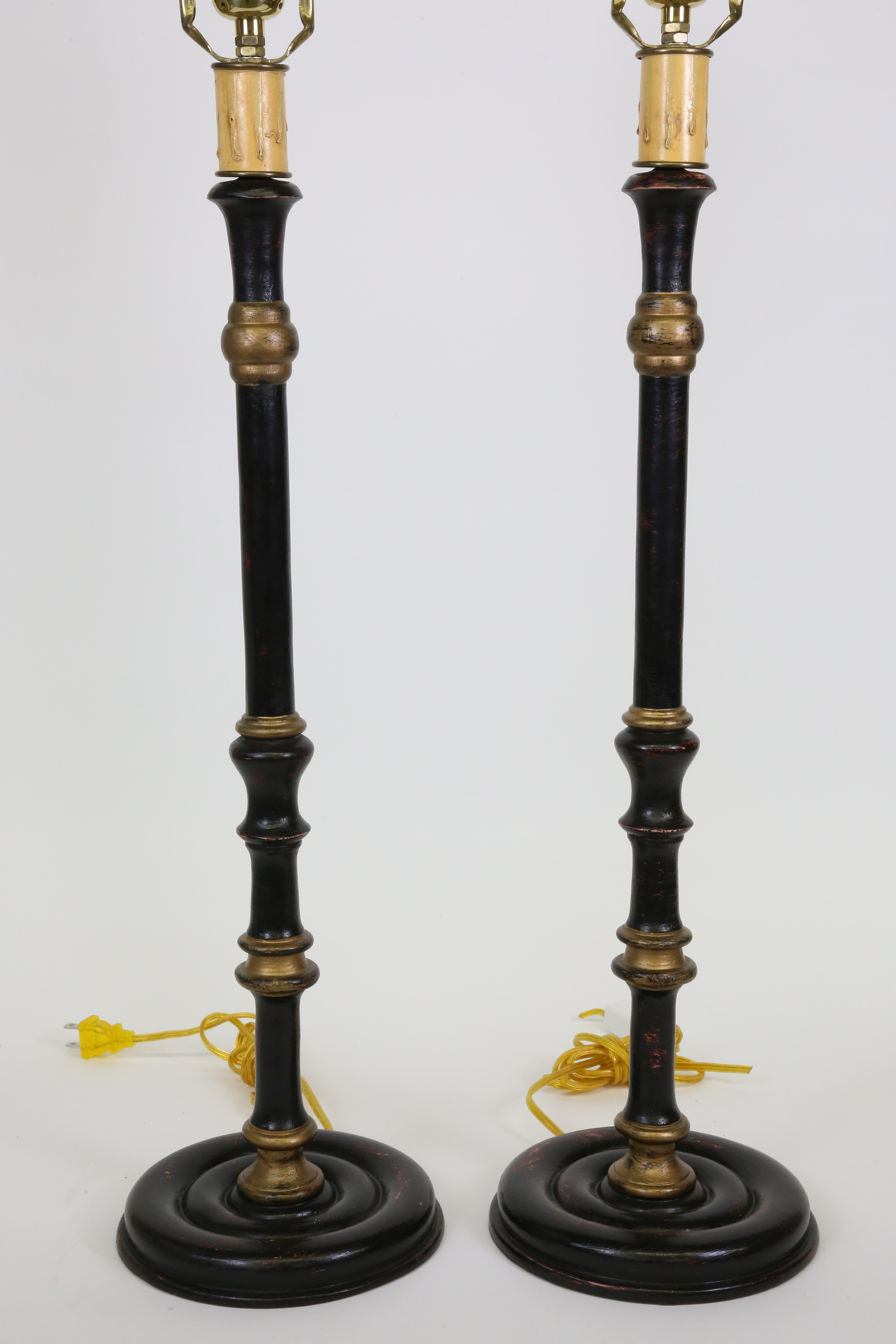Pair of Turned Wood Candlestick Lamps Pair of Turned Wood Candlestick
