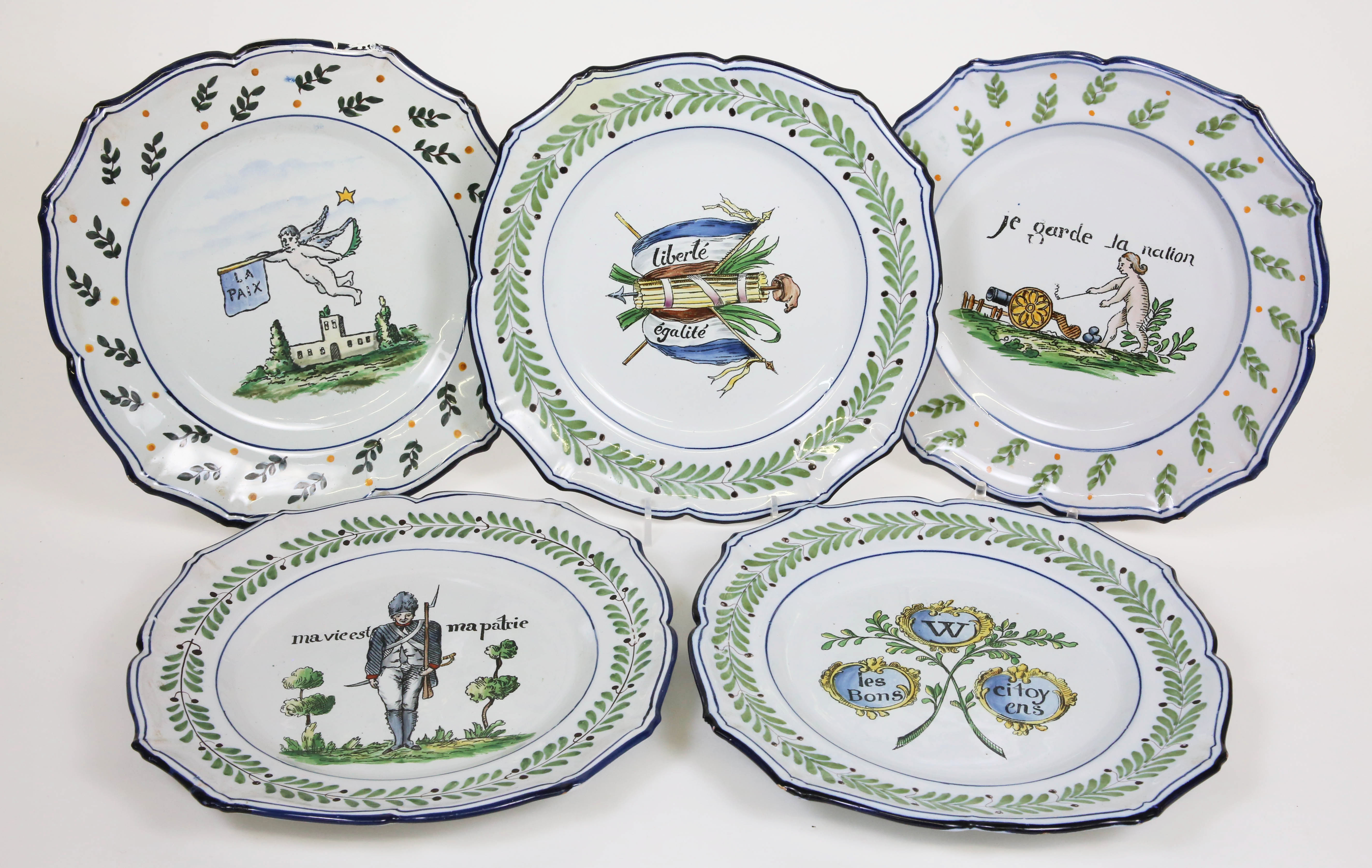 Set of Five Antique French Faience Luncheon Plates - Set of Five