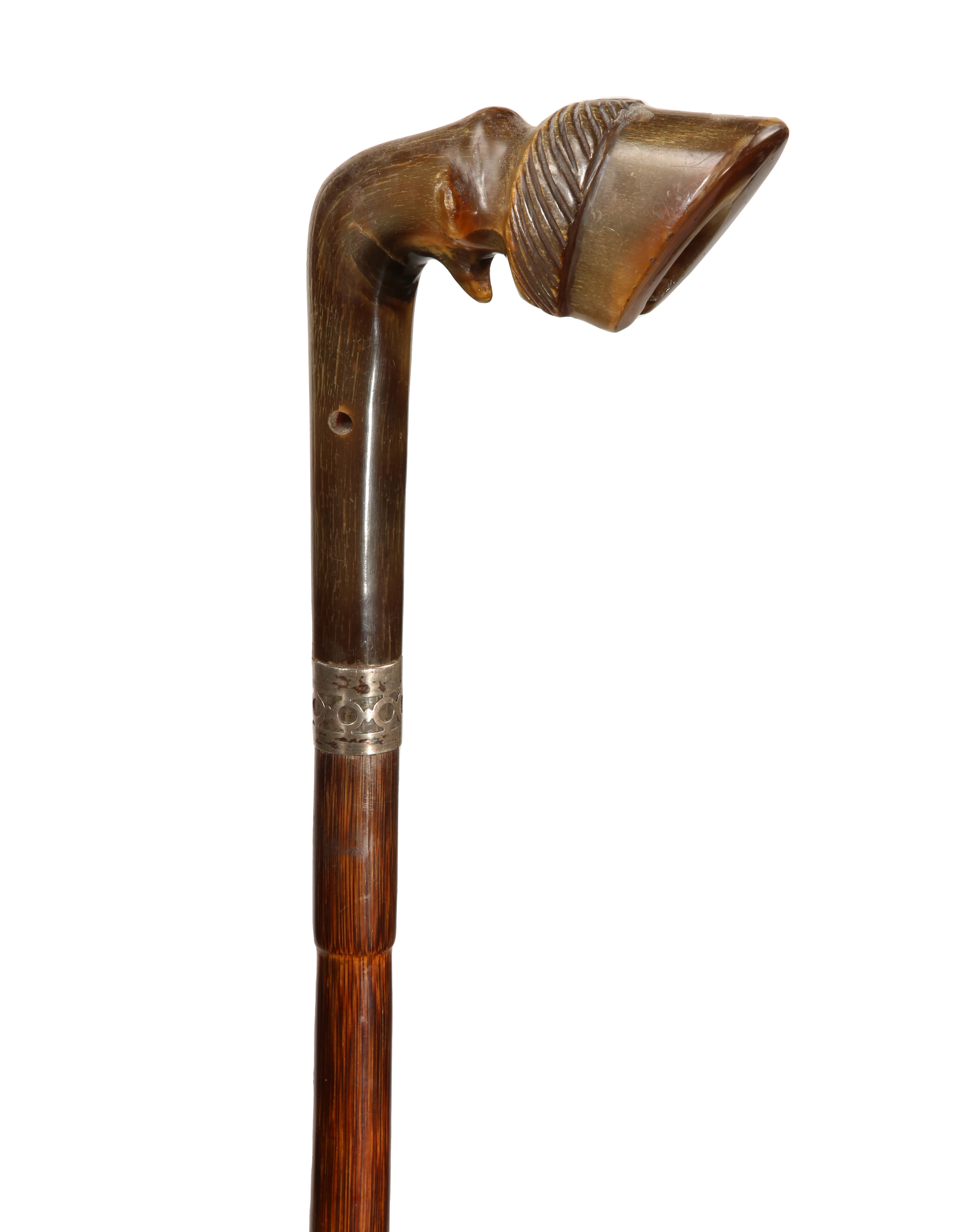 Equestrian Carved Wood Horse's Hoof LGrip Cane 19th Century