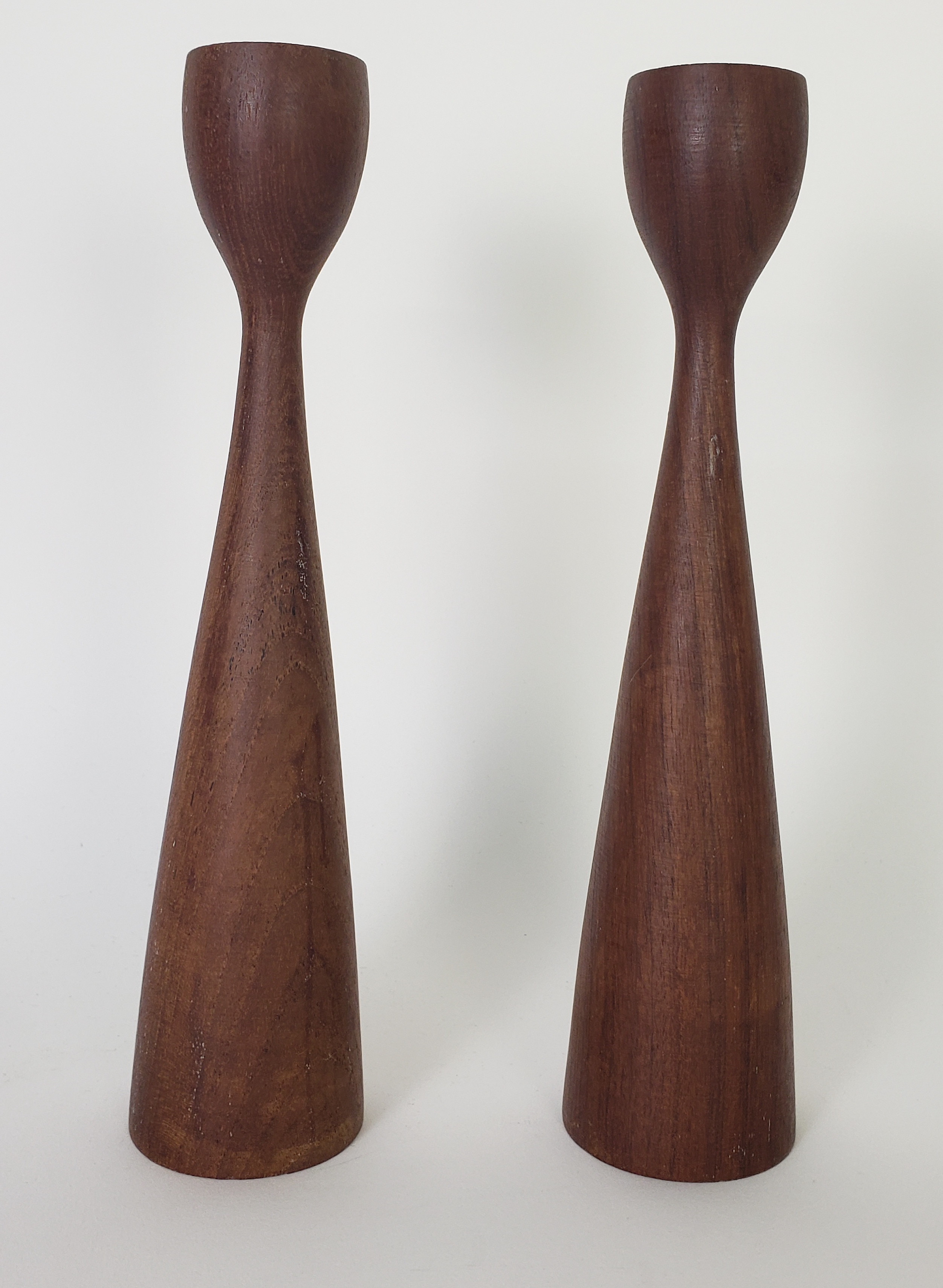 Mid Century Modern Danish Wooden Teak Candlesticks Pair of Mid