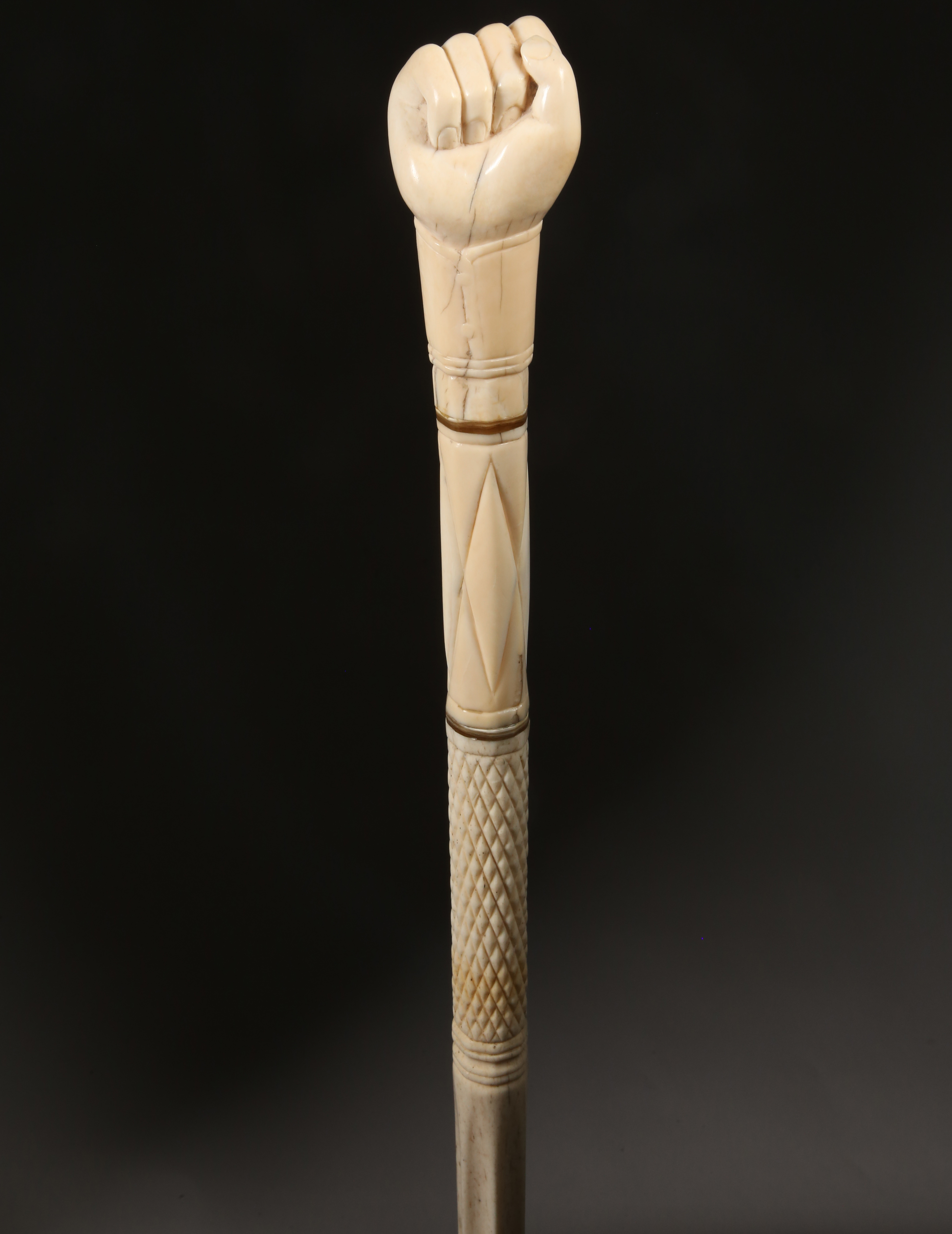 Whaleman Made Clenched Fist Walking Stick circa 1870 Whaleman Made