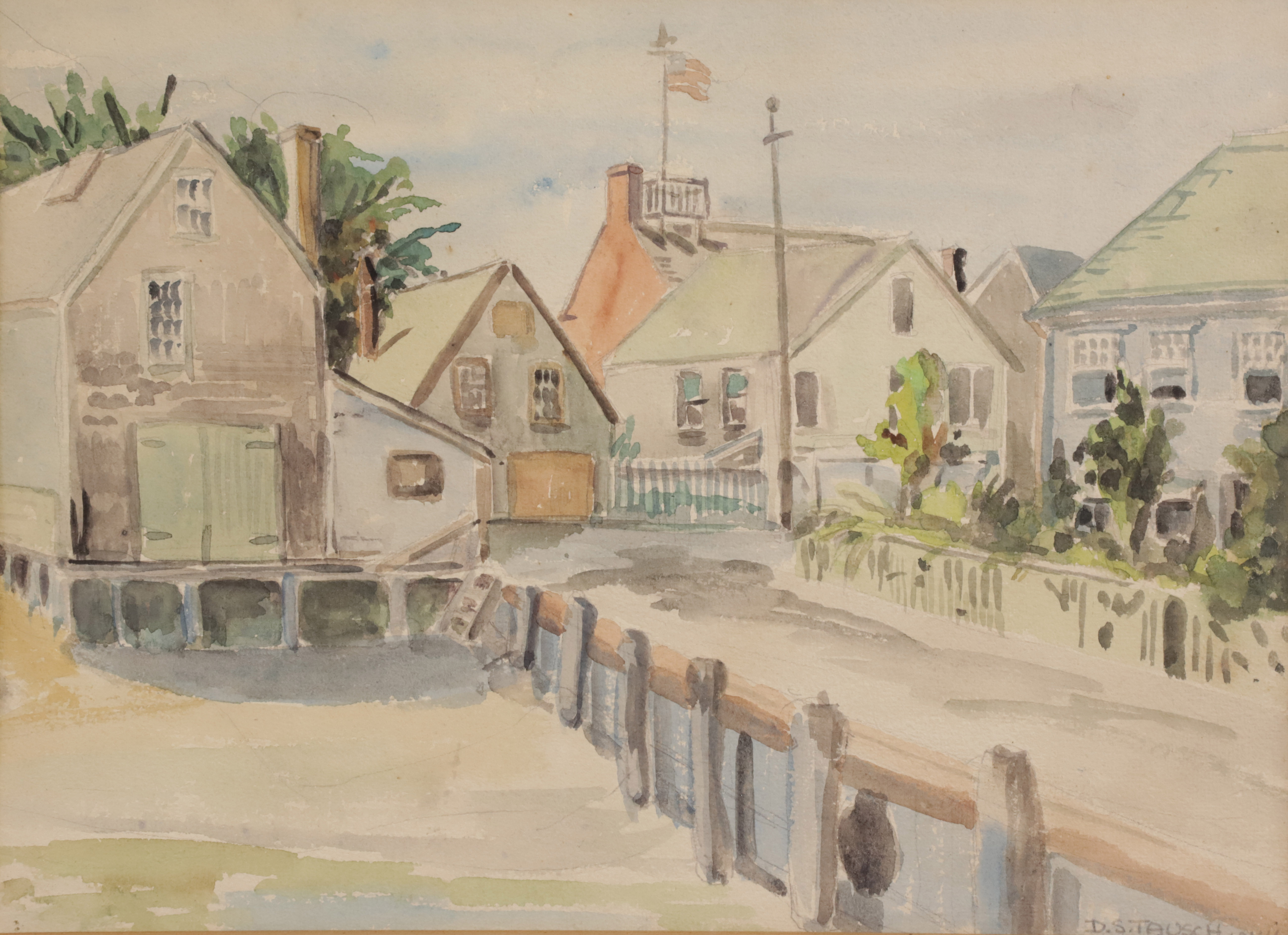 D.S. Tausch Watercolor on Paper "Easy Street Nantucket" D.S. Tausch