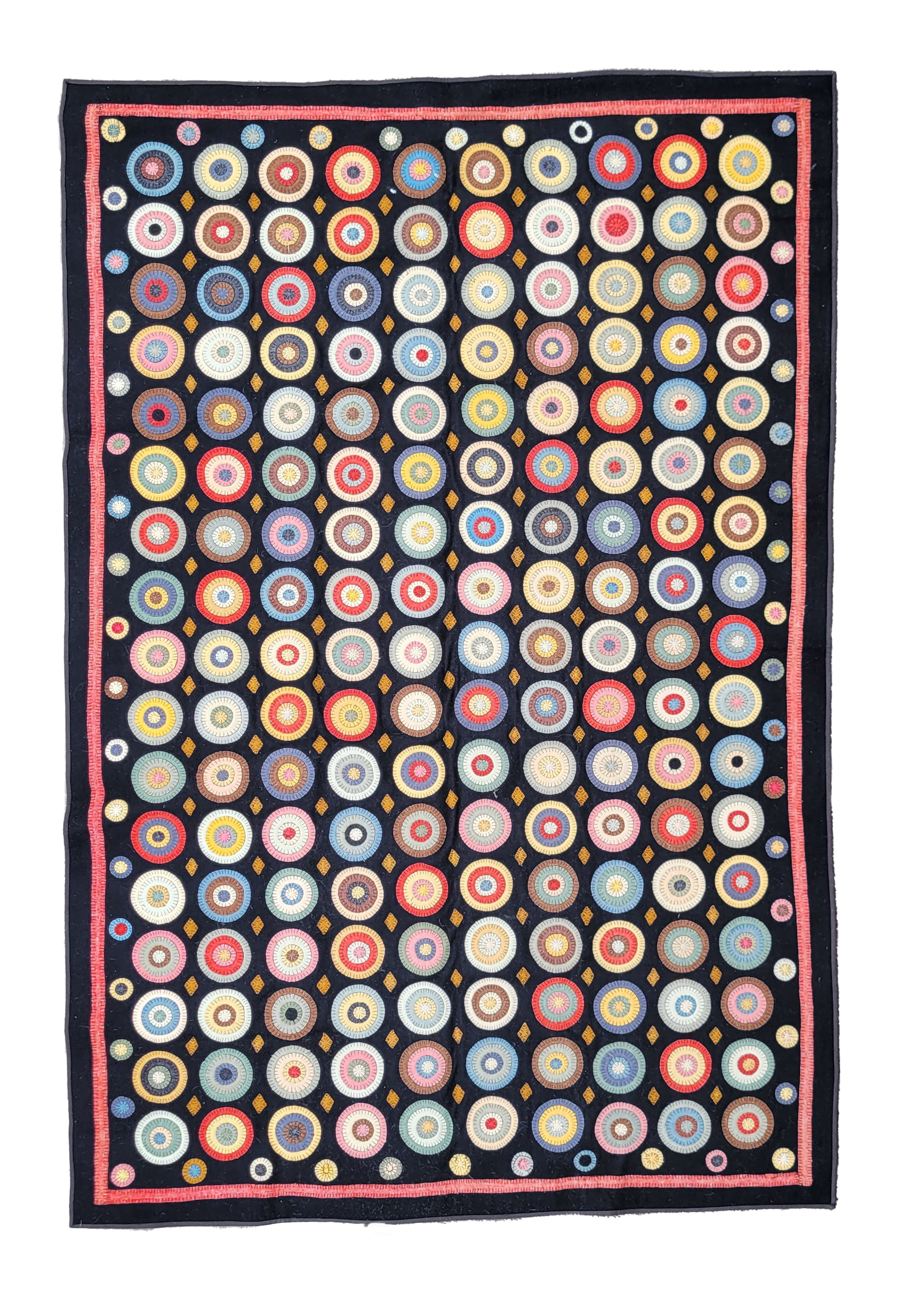 Antique American Penny Wool Rug Vintage American Folk Art "Penny