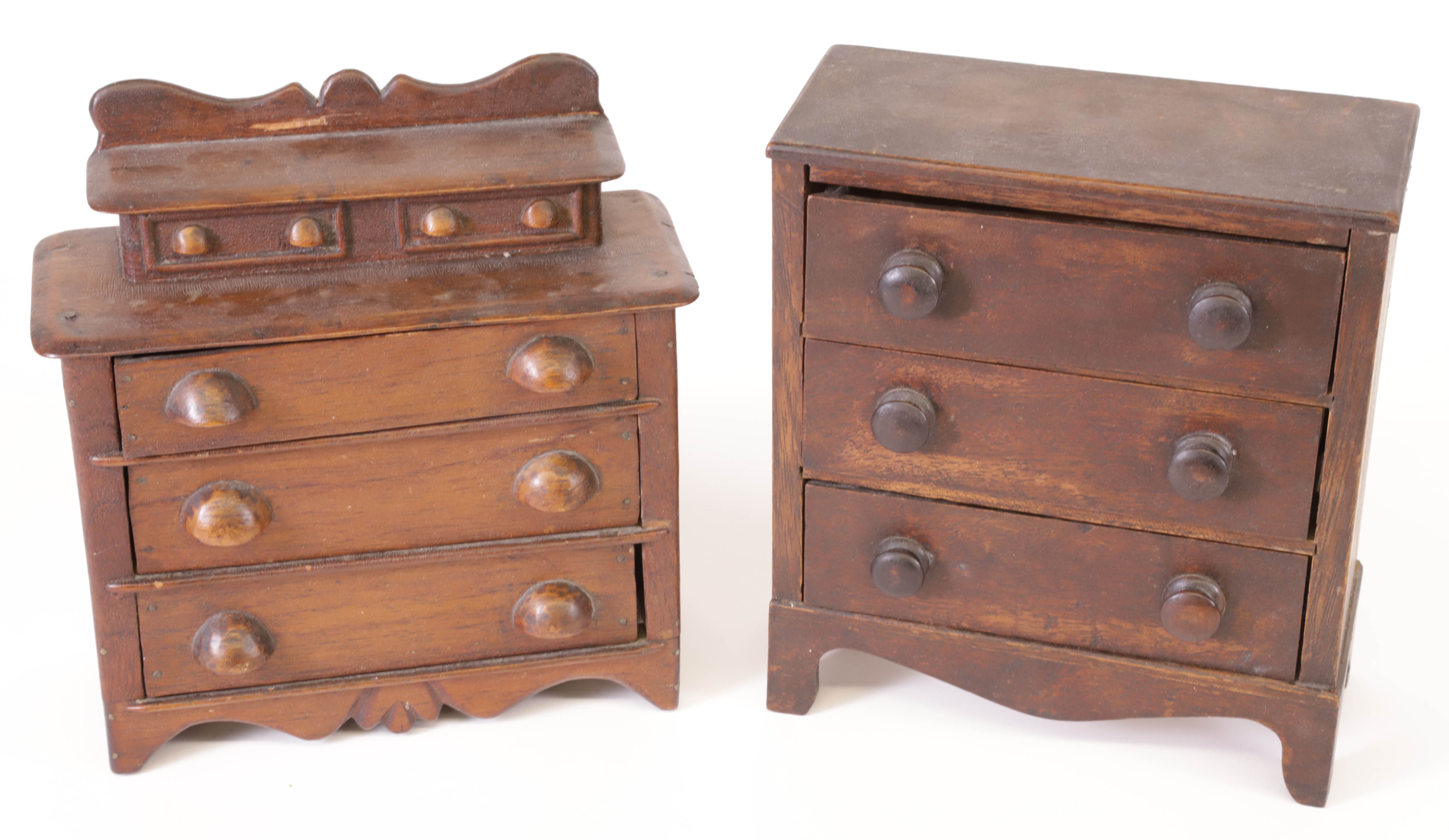 Two Wooden Doll's Chests of Drawers 19th Century Two Wooden Doll's