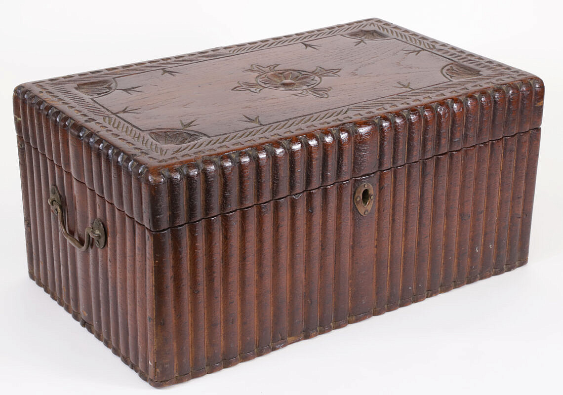 German Carved Folk Art Wood Traveling Secretary Box 19th Century