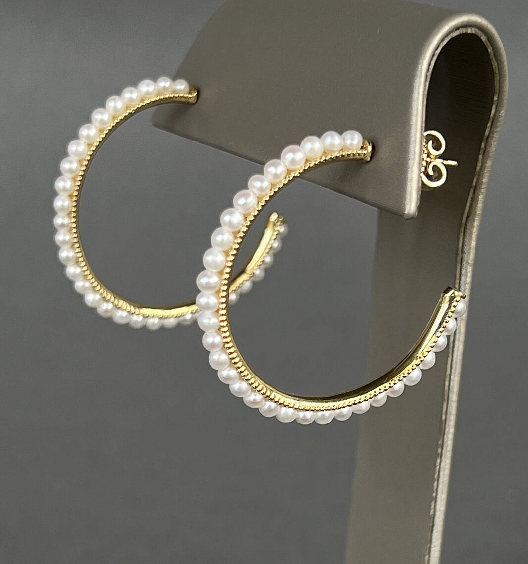 14k Yellow Gold Fresh Water Pearl Hoop Earrings 14k Yellow Gold Fresh